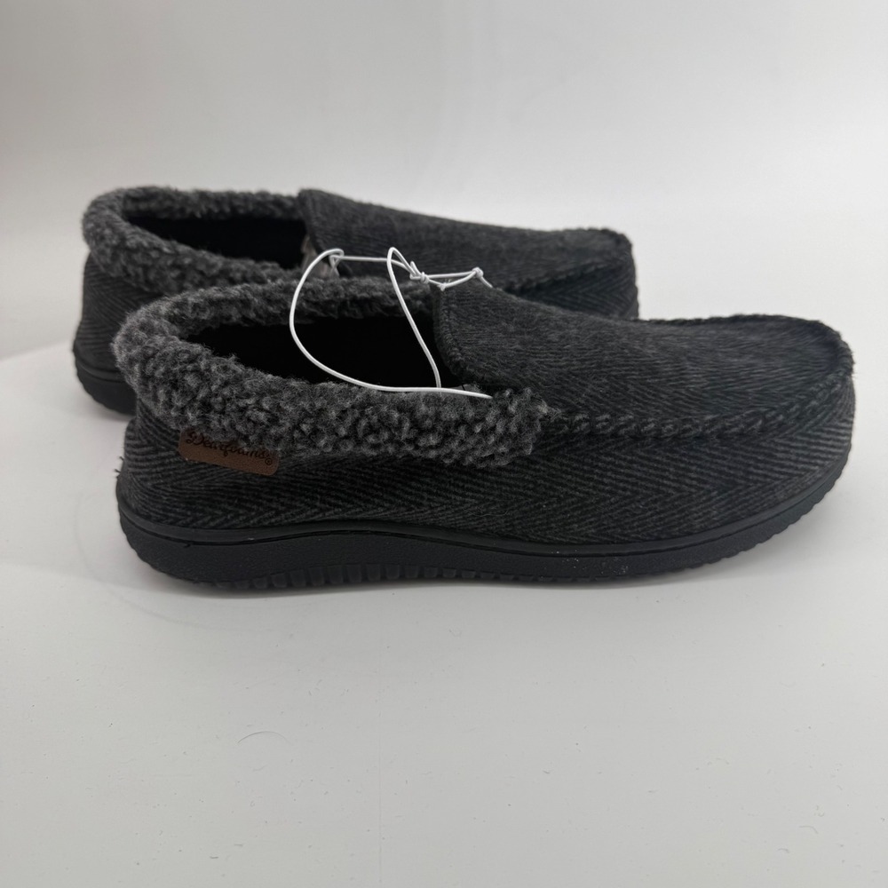 Dearfoams Mens Memory Foam Moccasin Slippers Grey Herringbone Medium‎ 9-10
